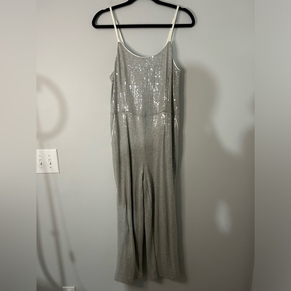 Anthropologie Ett:twa Claudette Silver Sequined Jumpsuit - Picture 3 of 8